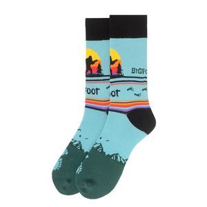 Men's Big Foot Sasquatch Crew Socks Mountain Sunset Retro Gift for Him New